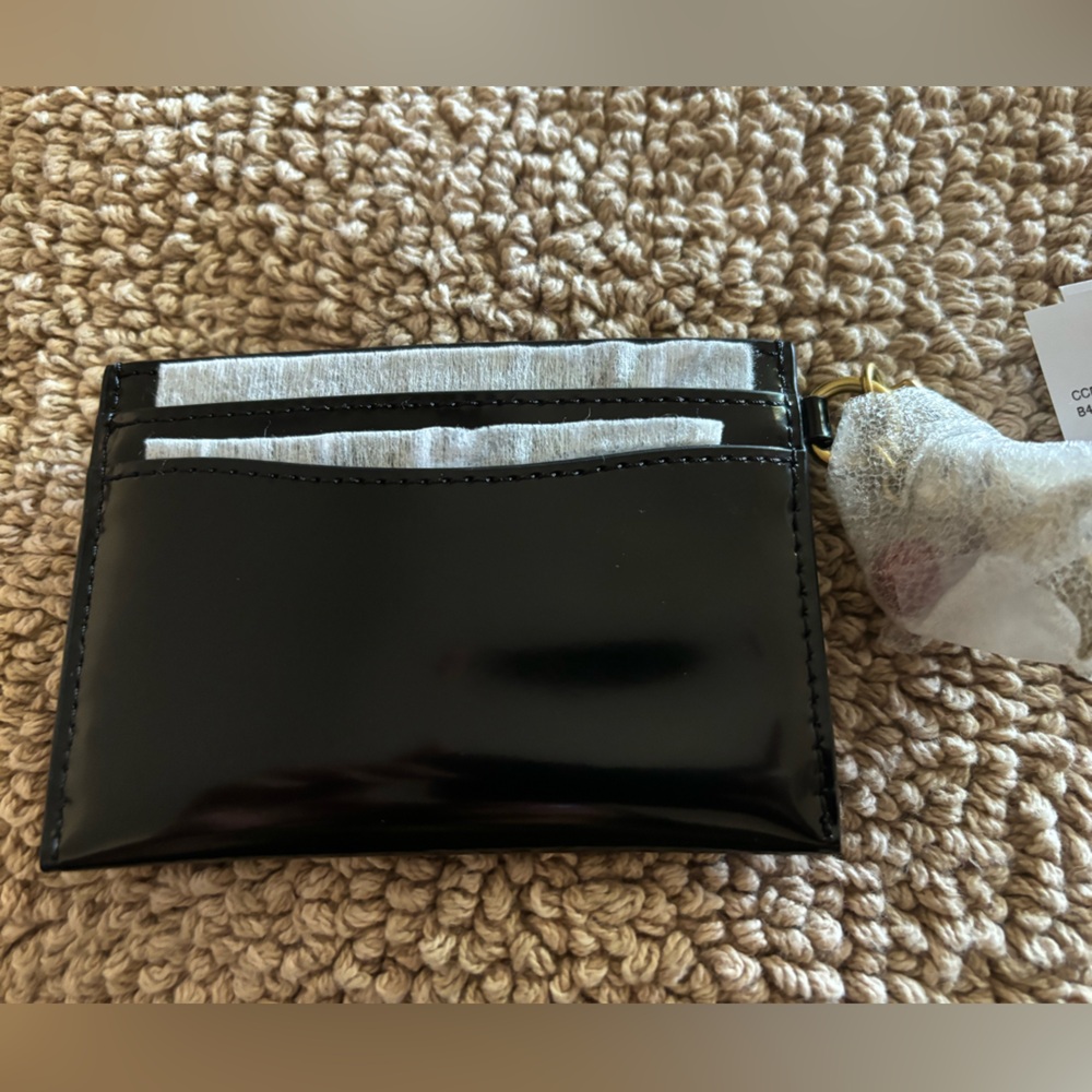 Coach Black Patent Leather Card Case with charms - Picture 2 of 3